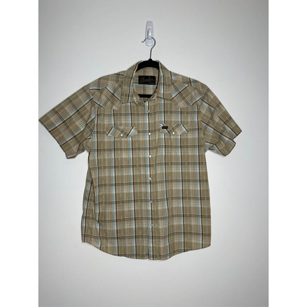 Howler Brothers H Bar B Shirt Mens Brown Blue Plaid Pearl Snap Western